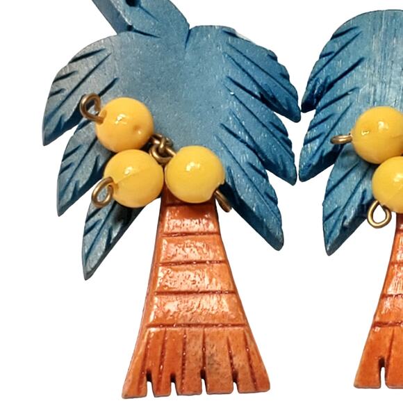 Lemon Tree Pierced Dangle Earrings Wood 2" - Picture 2 of 4